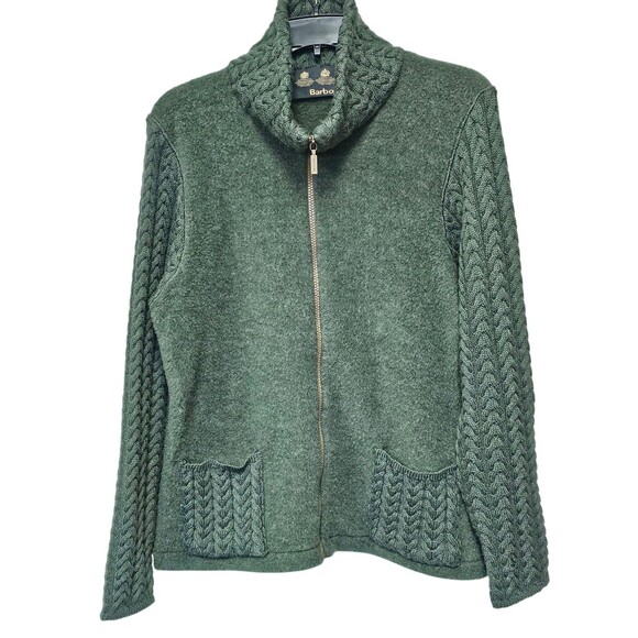 Barbour Womens Cardigan Size 14 Soft Cable Knit Full Zip Sweater 100% Wool Green - Picture 1 of 16